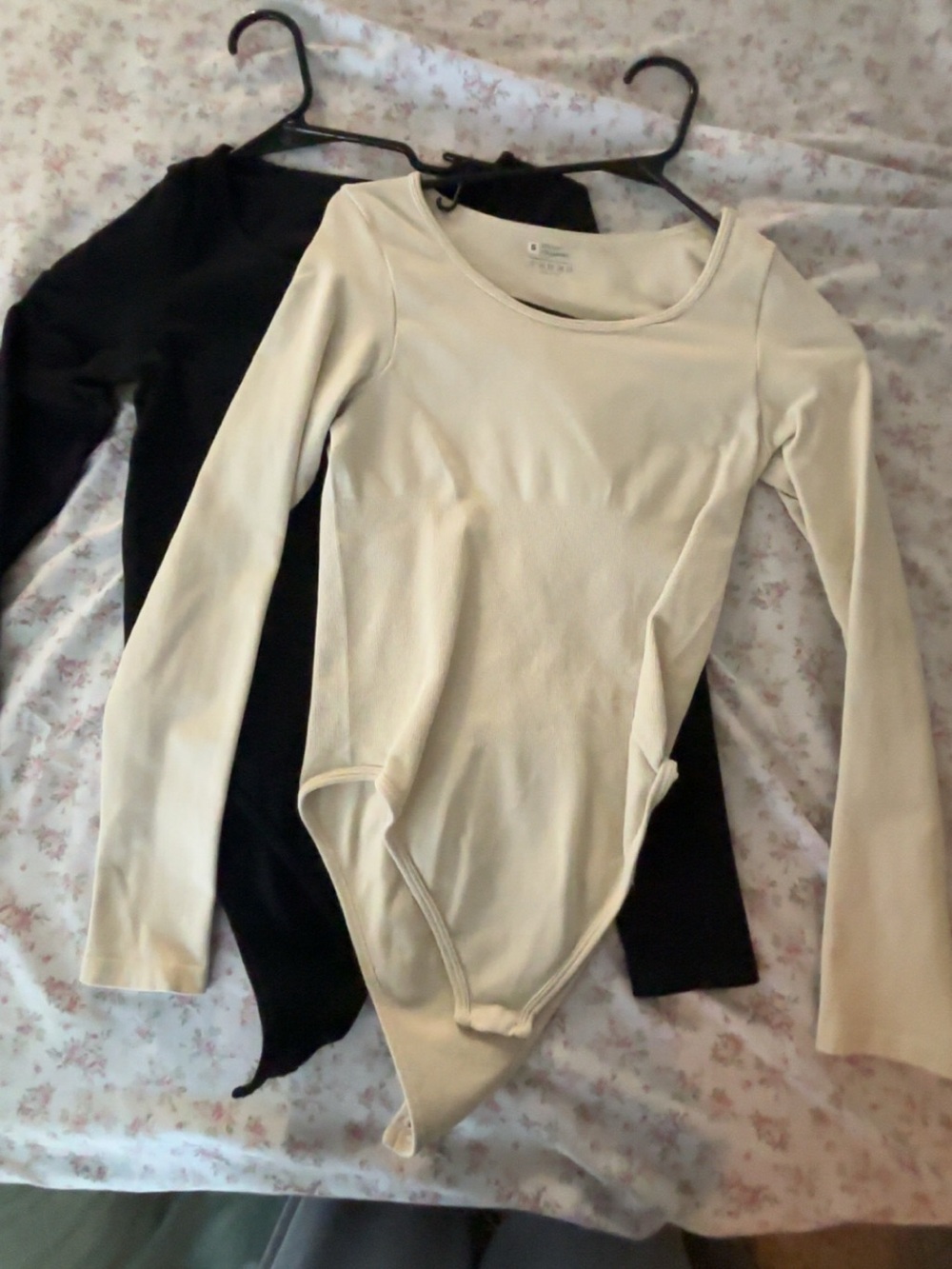 Women's Long-Sleeve Scoop Neck Top in Cream and black bundle